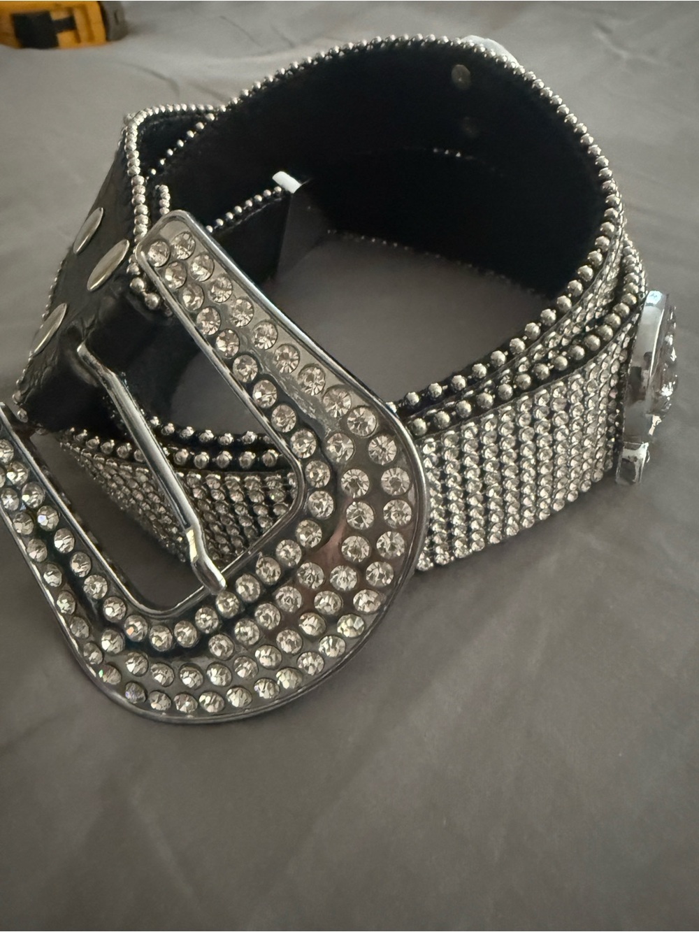 Rhinestone Horseshoe Buckle Black Belt